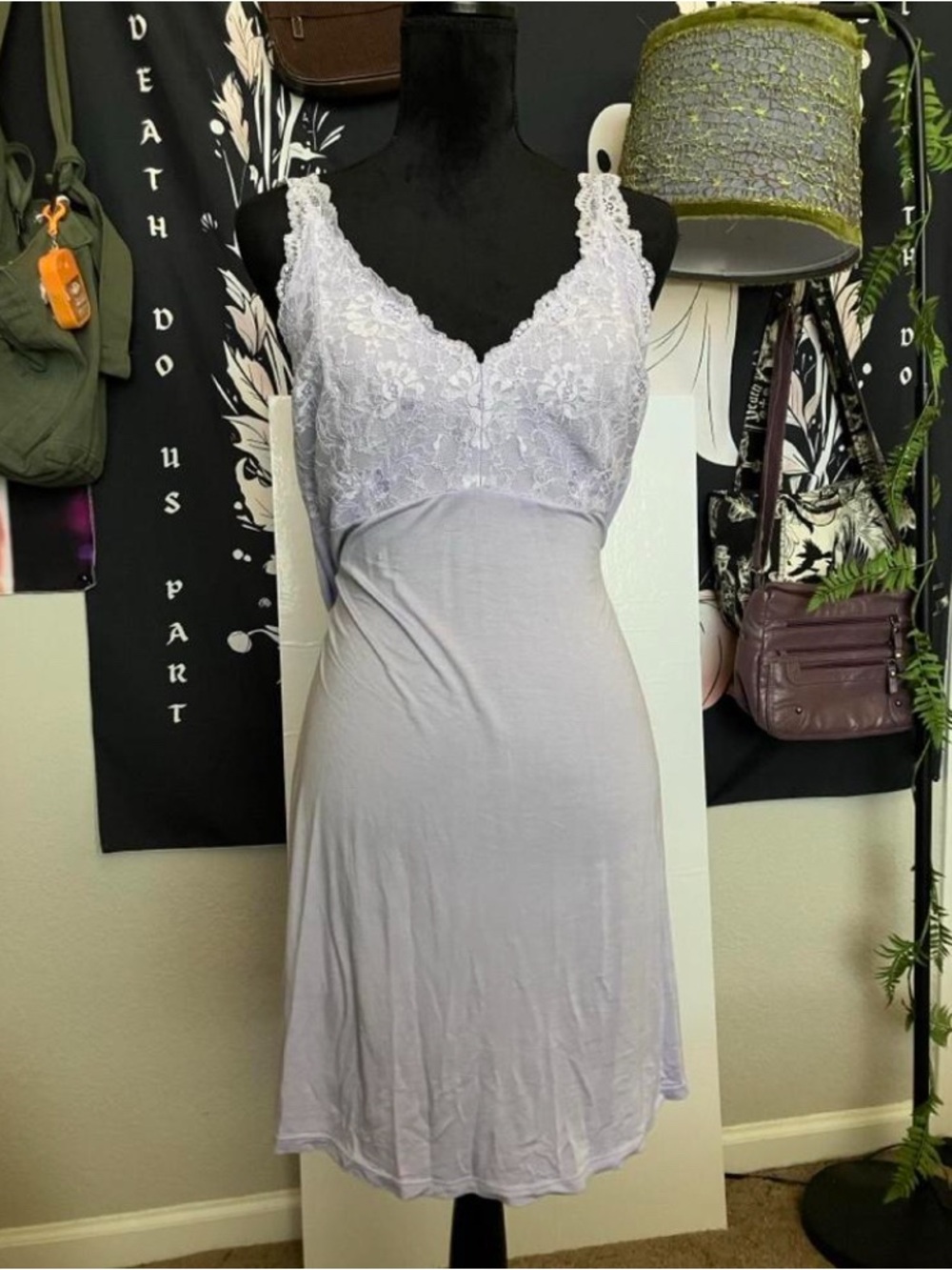 Lace-Trim Slip Dress in Light Lavender - Women Intimates